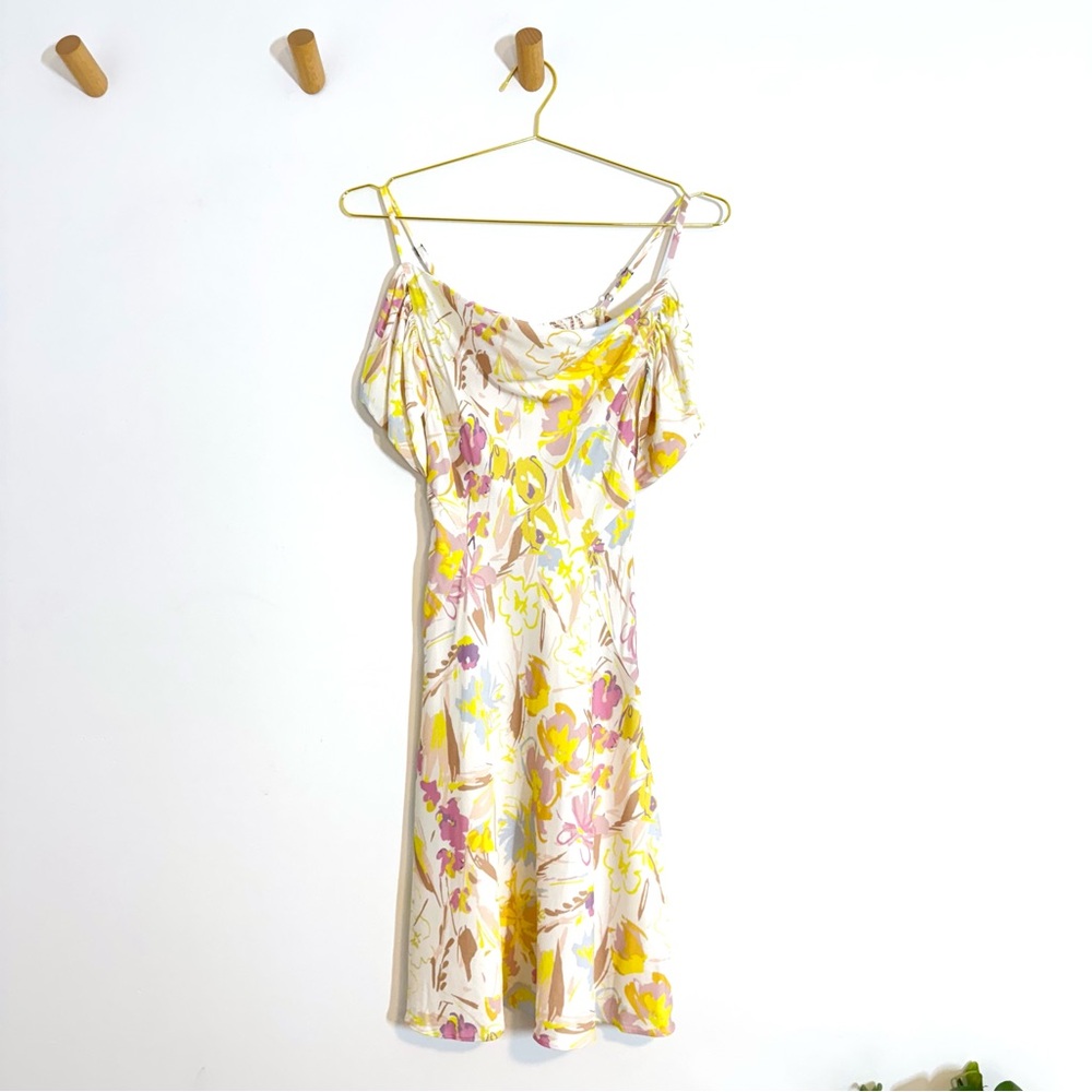Ted Baker London Camily Floral Satin Cowl Neck Cold Shoulder Mini Dress Ivory 4 - Picture 4 of 16